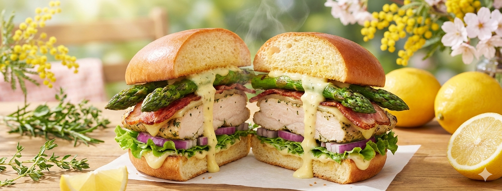 【3月限定】アスパラベーコンとレモンクリームのチキンバーガー